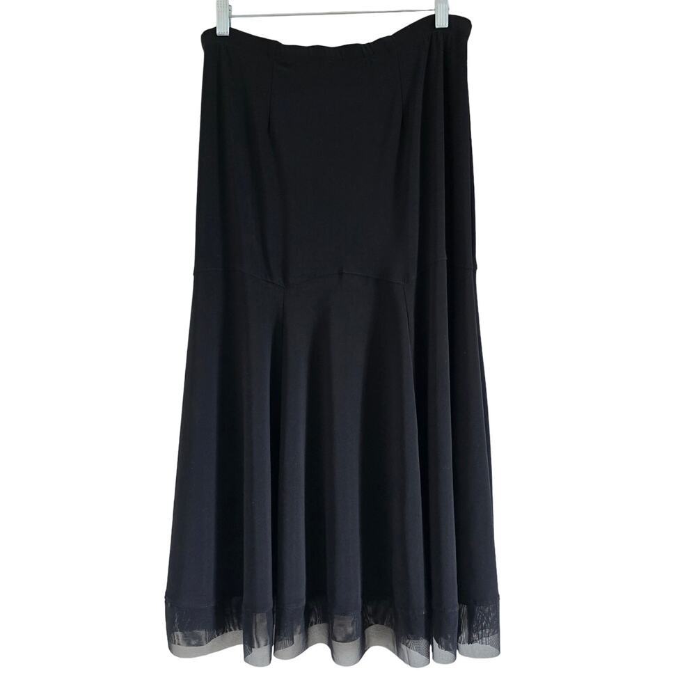 Clara S Black Classic Midi Skirt Sheer Hem Made in USA Size M/L